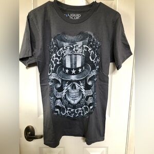 Grateful Dead Gray Scale Skull Tee with Top Hat Graphic- Size Small